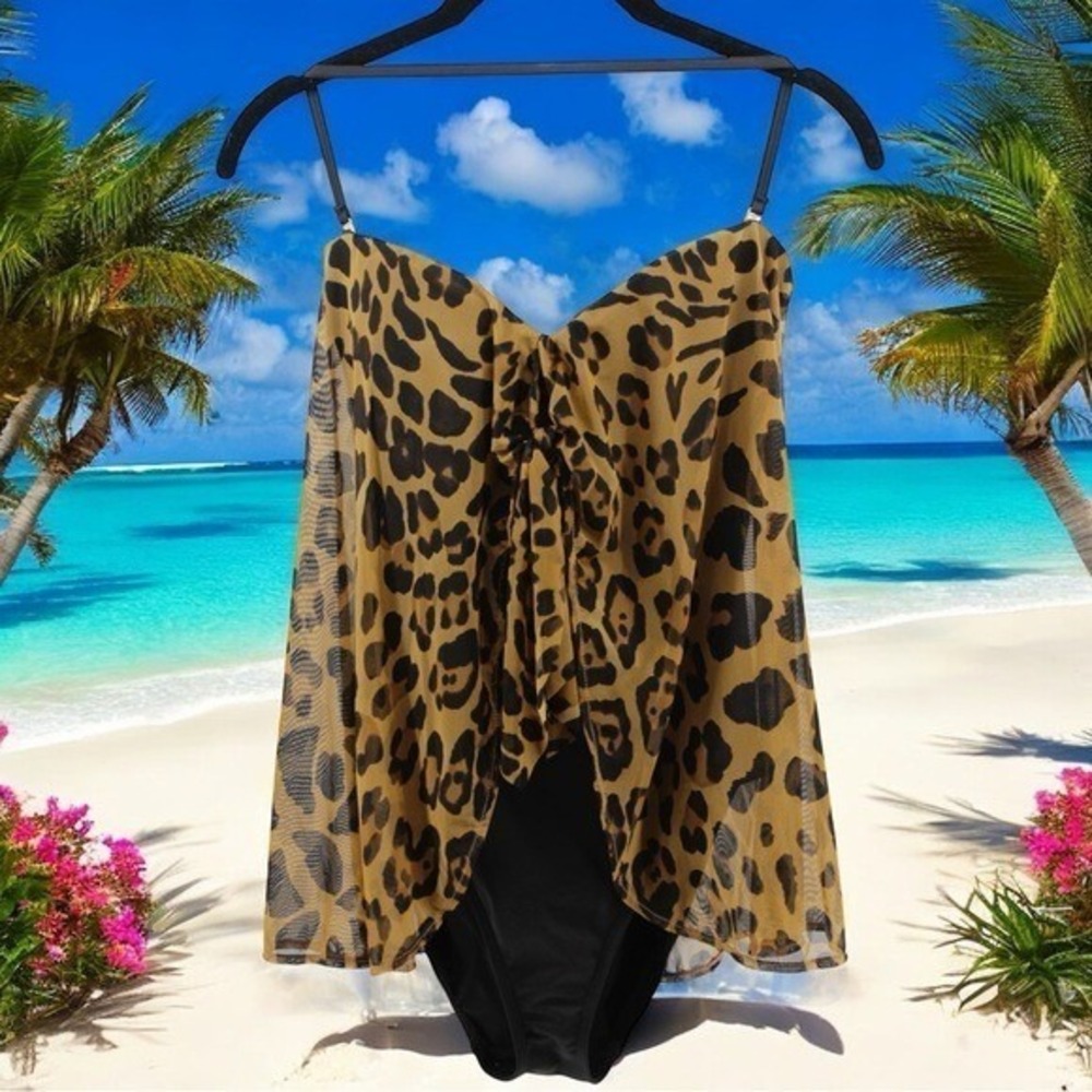 Lauren Ralph Lauren Leopard Print Halter Swim Dress Summer‎ Resort Beach Size 8